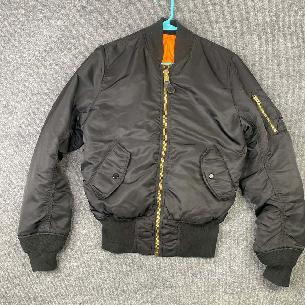 Alpha Industries MA-1 Bomber Jacket Black Orange Lining MIL-J-82790J Mens XXS